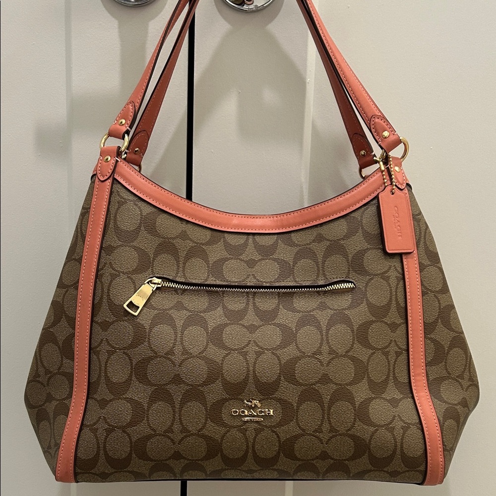 Coach (NWOT) Kristy Shoulder Bag in Signature Canvas with Light Coral Trim
